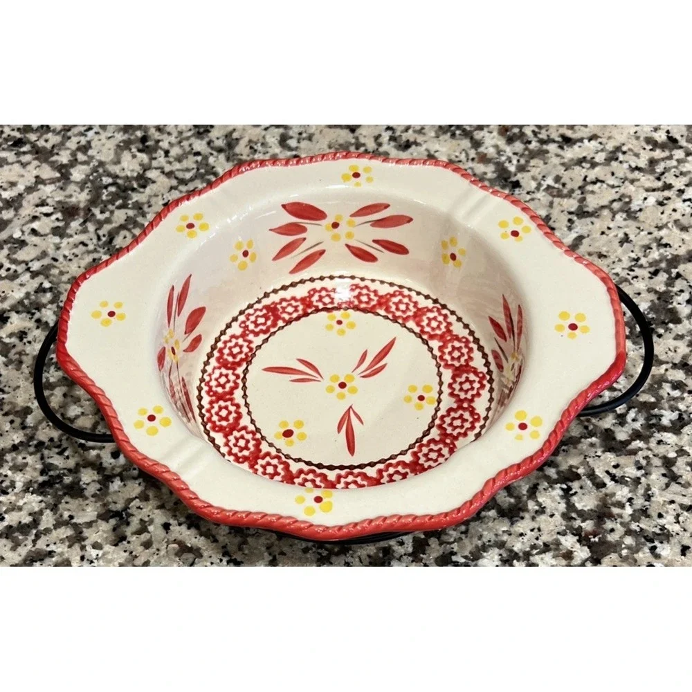 New Temp-tations Old World Red Round Baking Dish .5 qt Casserole Dish W/Rack‎ 8